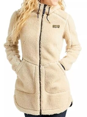 Like New L.L Bean Mountain Pile Hooded Fleece Jacket - Cream